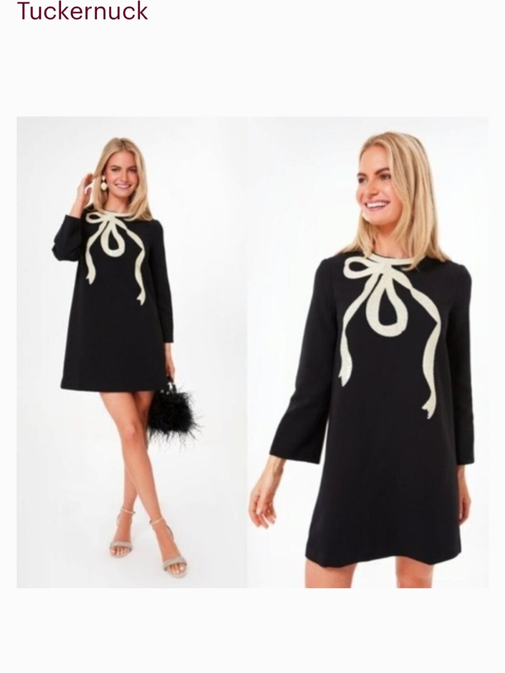 Tuckernuck Black Mini Dress with Cream Bow Accent